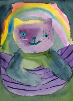 Rita Winkler's Painting Cat on a Purple Pirate Boat