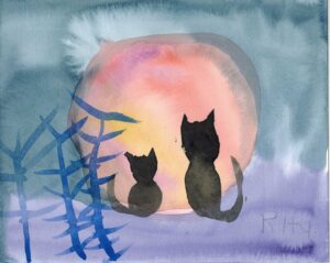 Rita Winkler Painting: Cats in Moonlight