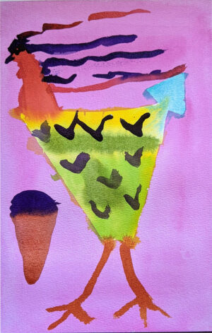 Rita Winkler's Painting Chicken with Ice Cream Cone and Ribbons