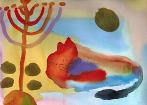 Painting by Rita Winkler - Danny's Chanukah Catnap