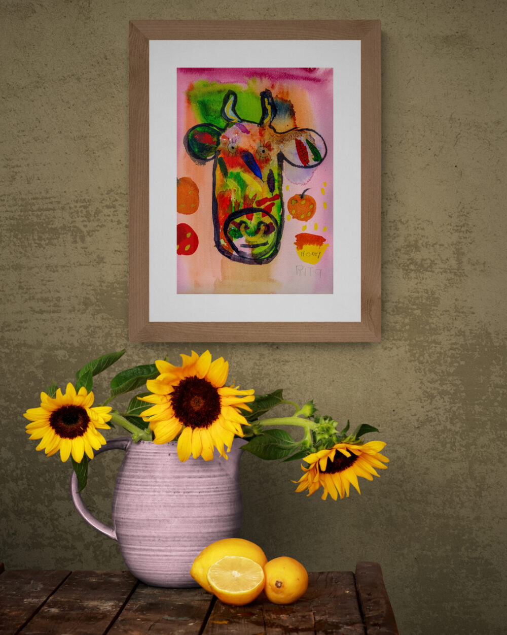 Rustic Bench With Sunflowers In Jug