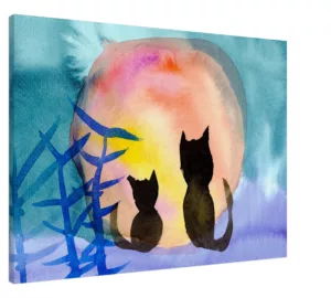 Cats in Moonlight on Canvas